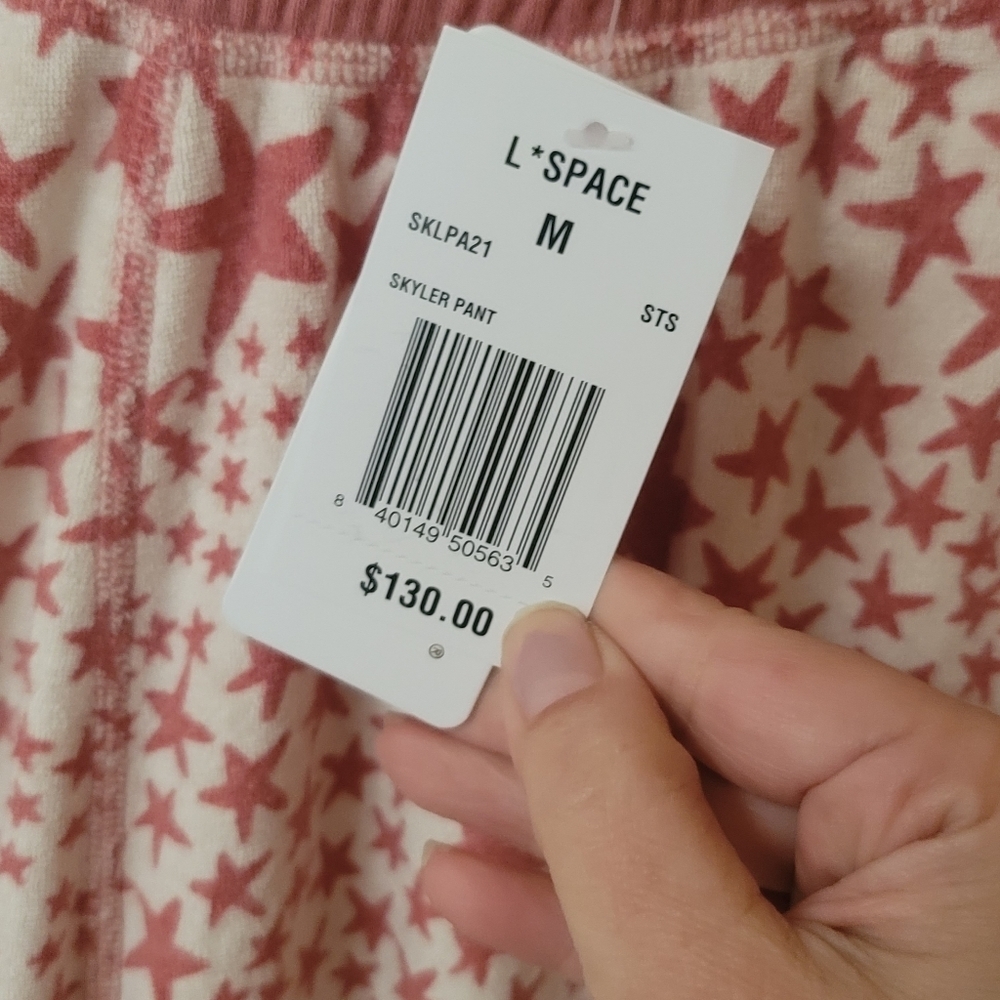 L*Space, Skyler  Sweatpants/Joggers, Cream/Pink Star Print, Size‎ Medium, NWT - Picture 11 of 11